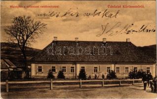 1909 Kőrösmező, Yasinia, Yasinya, Jassinja, Jasina (Máramaros); Községháza a Millenniumi emlékoszloppal, emlékmű. Kaufmann Ábr. és fiai kiadása / town hall, Hungarian Millennium monument