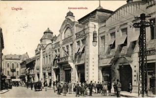 1911 Ungvár, Uzshorod, Uzhhorod, Uzhorod; utca, Korona szálloda, Horvát üzlete / street view, hotel, shops