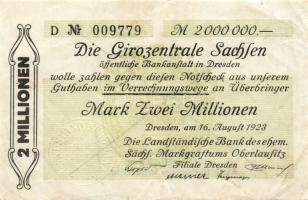 Német Birodalom/Weimari Köztársaság/Dresden/Landständische Bank 1923.8.16. 2000.000M T:II