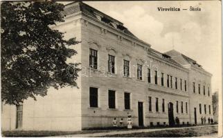 1914 Verőce, Virovitica; Skola / iskola / school + kétnyelvű bélyegző / bilingual cancellation
