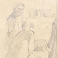 Mednyánszky jelzéssel: Alakok. Ceruza, papír, kartonra kasírozva. Üvegezett, kopott fa keretben, 21,...