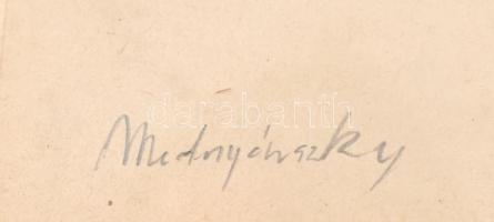 Mednyánszky jelzéssel: Alakok. Ceruza, papír, kartonra kasírozva. Üvegezett, kopott fa keretben, 21,...