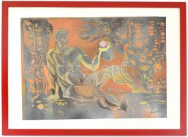 Raffael jelzéssel: Jelenet. Ceruza, papír, kartonra kasírozva. Plexiüveggel védett keretben, 40,5x58...