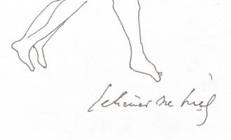 Schéner Mihály (1923-2009): Hórukk. Tus, toll, papír, jelzett, ajándékozási sorokkal, üvegezett fa k...