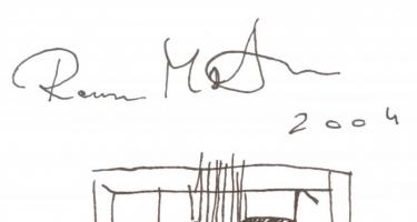 Romvári Márton (1975-): Cím nélkül. Toll, papír, jelzett és datált (Romvári Márton 2004), üveg mögöt...