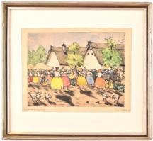 Csillag József (1894-1977): Dinnyevásár. Színezett rézkarc, papír, jelzett, keretben, 18×23 cm