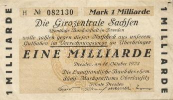 Német Birodalom/Weimari Köztársaság/ Dresden/Landständische Bank 1923.10.18. 1000.000.000M T:II