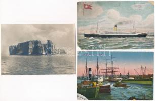 3 db RÉGI képeslap: White Star Liner Megantic, hamburgi kikötő, Helgoland / 3 pre-1945 postcards: White Star Liner Megantic, Hamburg port, ships, Helgoland