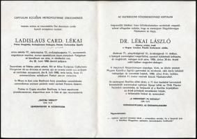 1986 Lékai László (1910-1986) esztergomi érsek, prímás, bíboros püspök halálozási értesítője.