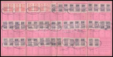 1915-1916 Román nyugdíjbiztosításra szóló hozzájárulás, bélyegzésekkel, és 52 db bélyeggel