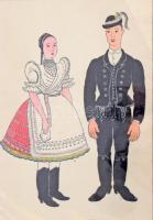 20 db RÉGI magyar folklór művész képeslap kis albumban, Pekáry István Kossuth-díjas grafikus kézzel ...