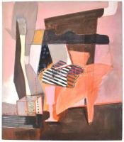 Misch Ádám (1935-1995): Tárgyak (konstruktivista kompozíció). Olaj, kréta, ceruza, farost, jelzett (...