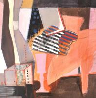 Misch Ádám (1935-1995): Tárgyak (konstruktivista kompozíció). Olaj, kréta, ceruza, farost, jelzett (...