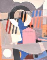 Misch Ádám (1935-1995): Csendélet (konstruktivista kompozíció). Olaj, kréta, ceruza, farost, jelzett...