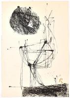 Rácz András (1926-2013): Fekete kompozíció. Hideg zománc, papír, jelzett, 46×31,5 cm