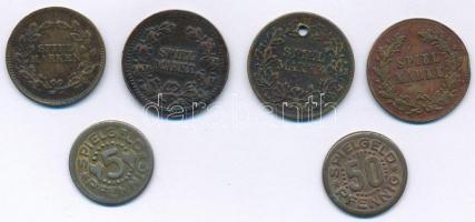 Német Birodalom ~1900. 6xklf Cu játékpénz T:2- egyik lyukasztott German Empire ~1900. 6xdiff Cu gaming tokens C:VF one is holed