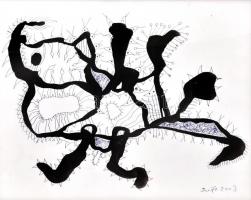 Szeift Béla (1944-2012): Gyalogbéka. Akvarell, golyóstoll, papír, jelzett, üvegezett keretben, 29,5×36,5 cm