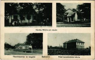 Budapest XVI. Sashalom, Horthy Miklós út, Tűzoltószertár és HÉV vasúti megálló, Felső kereskedelmi iskola
