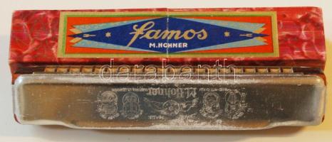 cca 1940 M. Hohner Famos márkájú C-s szájharmonika dekoratív eredeti keménydobozban, új állapotban
