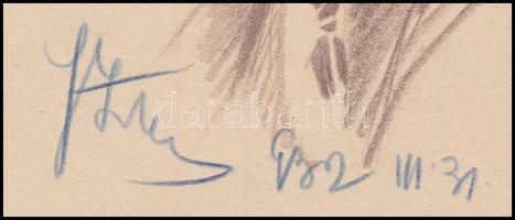 Olvashatatlan jelzéssel. Portré (karikatúra). Ceruza, papír, datált (932.III. 31), hajtásnyommal