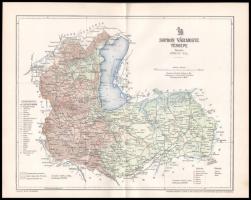1897 Sopron vármegye térképe. Tervezte: Gönczy Pál. Ponser Károly és fia Térképészeti Intézet. 1:380.000. 21x26,5 cm.