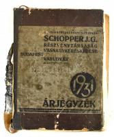 1936 Magyar Kereskedelmi Hitelbank-Schopper J.G. Rt. Vasnagykereskedésének árjegyzéke 1931-es borítóban. 367 p, illusztrációkkal,Kiadói félvászon kötésben, kopott, foltos borítóval, sérült gerinccel, foltos lapokkal, megviselt állapotban.