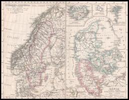 cca 1870 5 db térkép: Svédország és Norvégia. Dánia és porosz tartomány Schleswig-Holstein. Feröer. Izland. Bornholm. 20,5x26 cm. Jó állapotú.