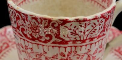 Francia Sarreguemines csésze aljjal. Matricás, jelzett, kopásokkal, m: 5 cm, d: 10,5 cm