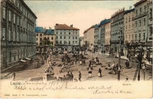 1904 Lviv, Lwów, Lemberg; Rynek / market vendors, shop of Schubuth. Nakl. S. W. Niemojowski (fl)