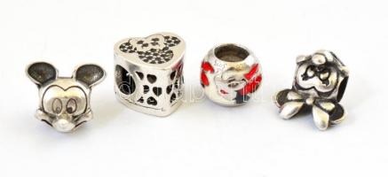 Ezüst(Ag) charm, 4 db, jelzéssel és jelzés nélkül, bruttó: 9,12 g