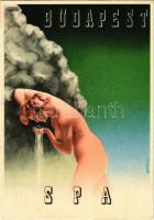 Budapesti fürdők turisztikai reklámja / Hungarian tourism campaign for baths and spas, advertisement card s: Szilas Horváth + Talpra magyar, hí a haza Budapest 1948. március 15. So. Stpl. (EK)