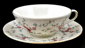 Seltmann virágmintás kávés készlet, 4 db csésze aljakkal + 1 db kiöntő, jelzett, matricás, apró kopá...