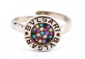 Ezüst(Ag) színes kövekkel díszített, állítható gyűrű, Bulgari jelzéssel, bruttó: 3,23 g