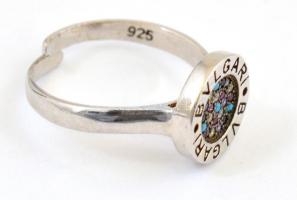 Ezüst(Ag) színes kövekkel díszített, állítható gyűrű, Bulgari jelzéssel, bruttó: 3,23 g