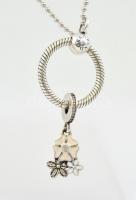 Ezüst(Ag) nyaklánc, virágos függővel, Pandora jelzéssel, h: 62 cm, bruttó: 18,28 g