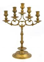 Réz gyertyatartó, ötágú, jó állapotban m: 38,5 cm