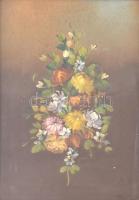 Olvashatatlan jelzéssel. Virágok Olaj, bádoglemez, üvegezett fa keretben, 18x13 cm
