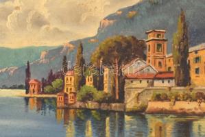 Szécsi jelzéssel: Észak-olasz tó. Olaj, karton, jelzett, kissé foltos, fa keretben, 17,5×26 cm