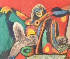 Olvashatatlan jelzéssel: Lovagló démon. Olaj, karton, fa keretben, 23×29 cm