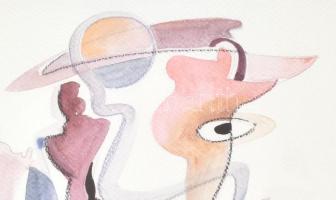 Üvegezett, aranyszínű fa képkeretben, paszpartuban, Franz Marc nyomat, paszpartu belső méret: 23×23c...