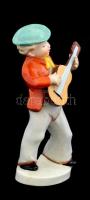 Scheidig Kunst porcelán gitáros figura, kézzel festett, jelzett, apró kopásokkal, m: 20 cm