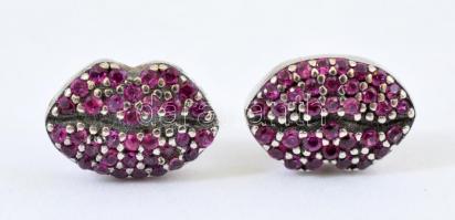 Ezüst(Ag) fülbevalópár rózsaszín kövekkel, Pandora jelzéssel, 1,2×0,9 cm, bruttó: 2,07 g