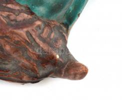 Kutyás festett, mázas kerámia hamutál, visszaragasztott farokkal, lepattanásokkal, 20x11 cm