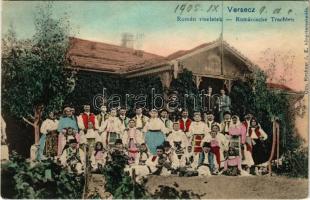 1905 Versec, Werschetz, Vrsac; Román viseletek. Özv. Kirchner J. E. kiadása / Rumänische Trachten / Romanian folklore, traditional costumes