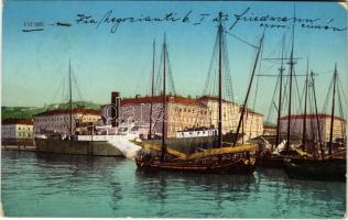1914 Fiume, Rijeka; Porto / kikötő, gőzhajó, halászhajók. W. L. Bp. 1192. Ad. Kirchhofer & Co. kiadása / port, steamship, fishing boats, vessels (EK)