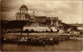 1930 Esztergom, Bazilika, Hajóállomás, uszályok (felületi sérülés / surface damage)