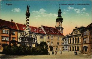 1917 Sopron, Ferenc József tér, Szentháromság szobor. Blum Náthán és Fia kiadása