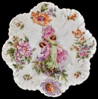 Karlsbad virágos porcelán tányér, matricás, jelzett, kopásokkal, d: 20 cm