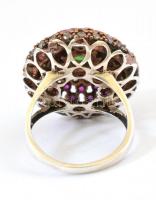 Ezüst(Ag) kövekkel gazdagon kirakott "kupolás" gyűrű, jelzett, méret: 59, bruttó: 11,87 g