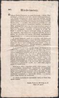 1848 Zala megyei hirdetmény Szemere Bertalan belügyminiszter rendeletére felállítandó rögtönítélő bíróságokról. 24x38 cm